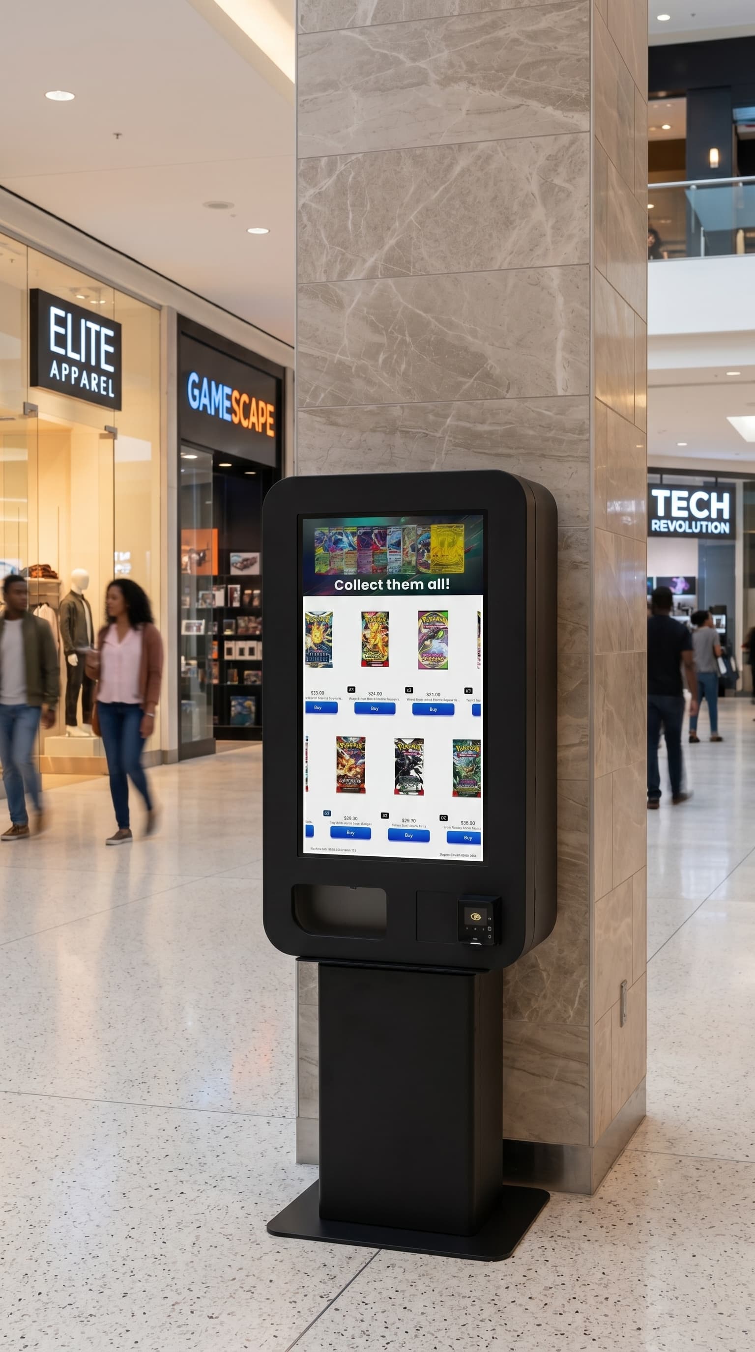 Salish trading-card vending machine at a shopping mall